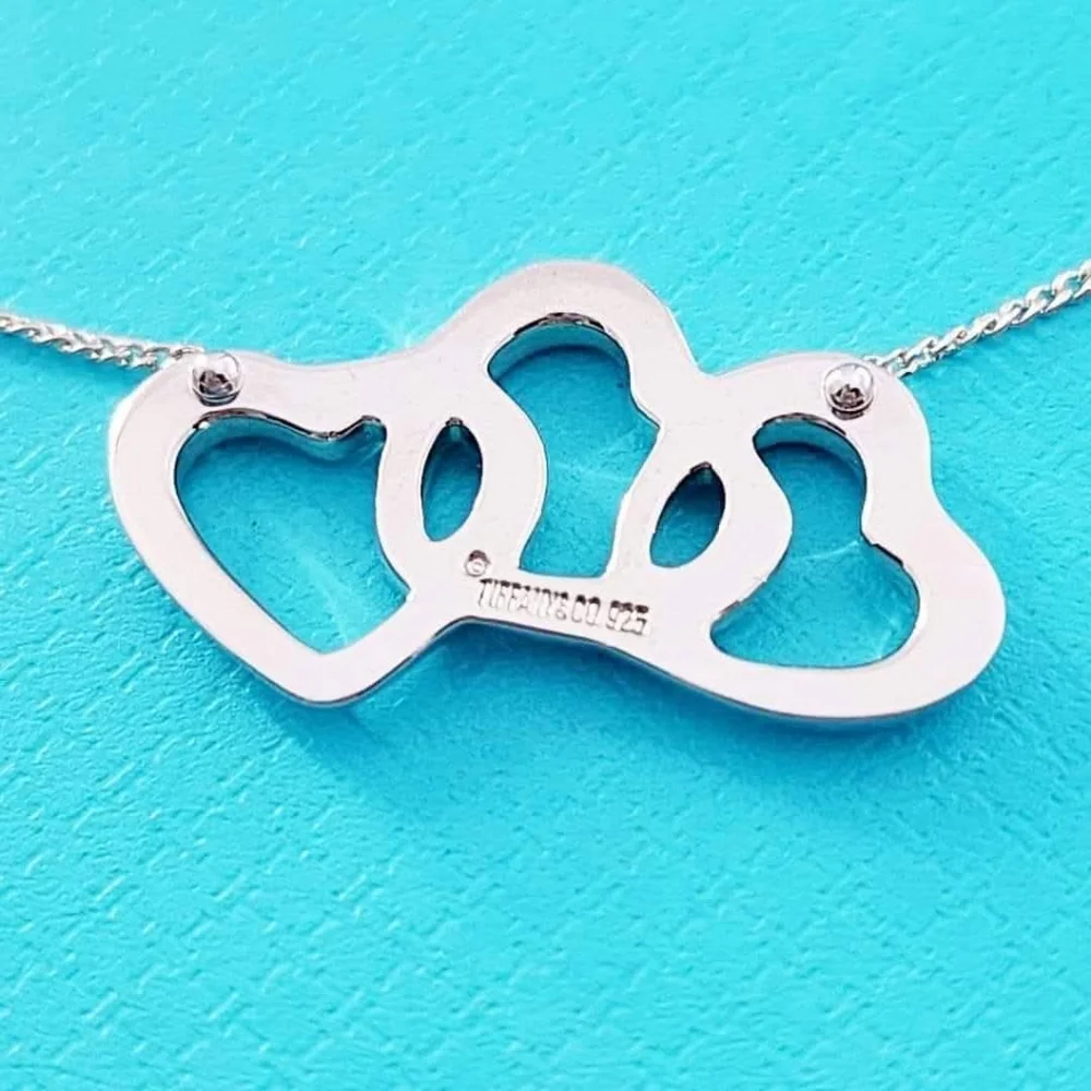 Authentic Tiffany & Co Triple Heart Necklace Sterling Silver Chain - Picture 3 of 6